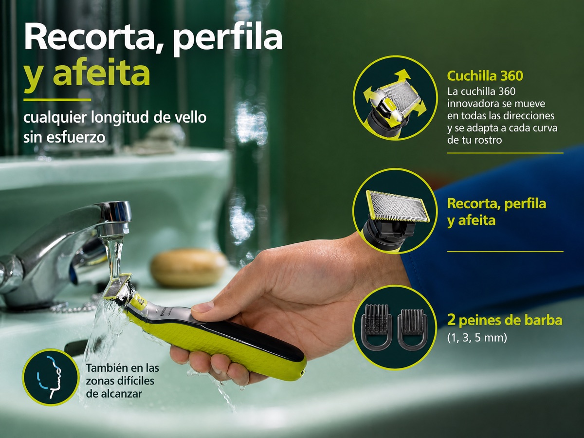 Philips OneBlade 360° Afeitadora + Cuchilla Extra + Peine 5 en 1