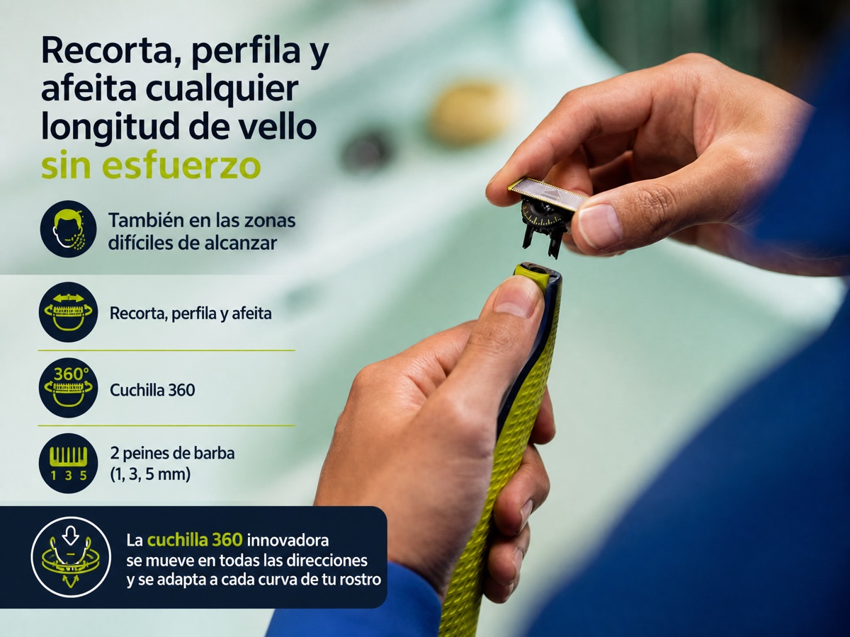 Philips OneBlade 360° Afeitadora + Cuchilla Extra + Peine 5 en 1