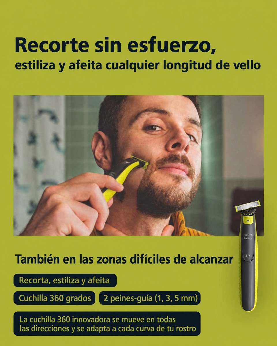 Philips OneBlade 360° Afeitadora + Cuchilla Extra + Peine 5 en 1